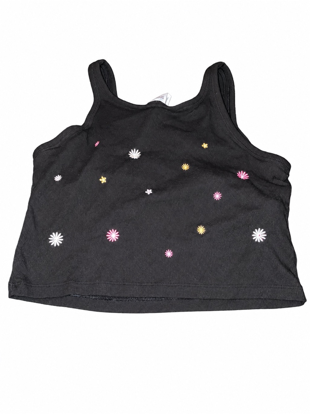 PINK Victoria’s Secret Women’s Large Black Ribbed Floral Cropped Tank Top